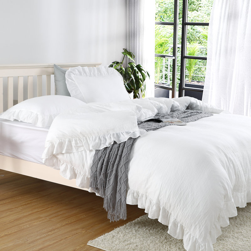 Ensemble de housse de couette Shabby Chic, King Comforter + 2 Pillowcases, White