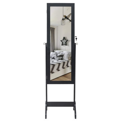 Armoire à miroir noire réglable à 4 niveaux avec rangement pour bijoux