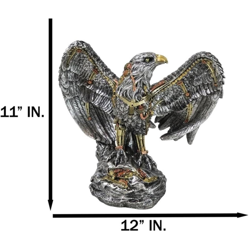 Grande figurine d'aigle mécanique avec ailes ouvertes Steampunk Nano Cyborg