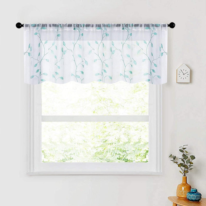 Cantonnière l 54 po Bohm, Feuilles bleu turquoise