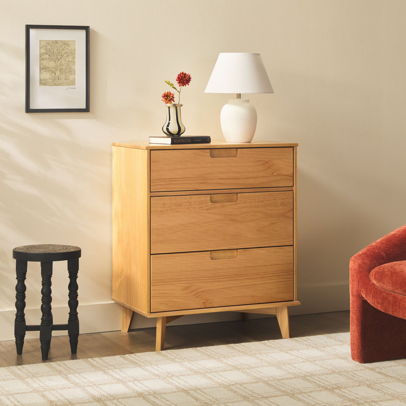 Yarber Groove 3 Drawer Solid Wood Chest, Natural Pine