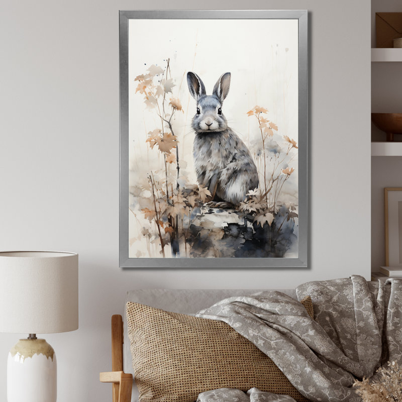«Tomiris Asian Art Rabbit Sumi III», reproduction sur toile, H 40 po x l 30 po x P 1,5 po, Cadre photo argenté