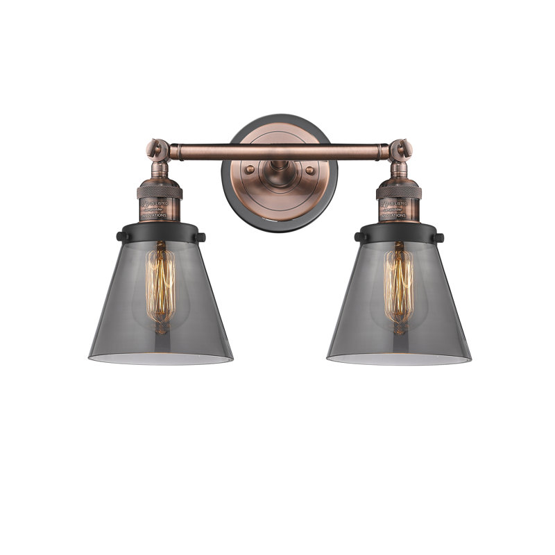 2 - Light Dimmable Vanity Light, Antique Copper/Matte Black, Plated Smoke