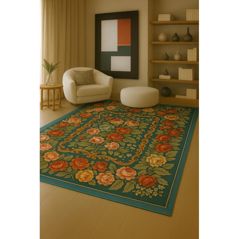 Tapis vert tissé à motif lavable Mosso, 3 pi 3 po x 4 pi 11 po
