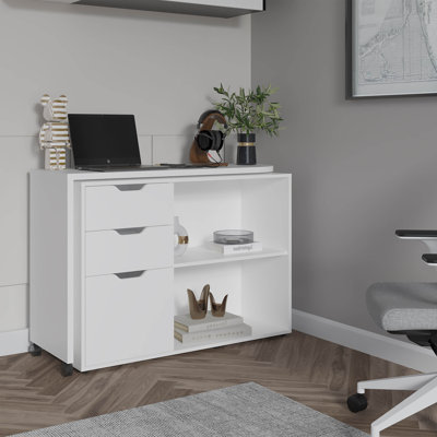 Lamont Rotable Desk, 1 Door, 2 Drawers, 2 Shelves, 2 Wheels