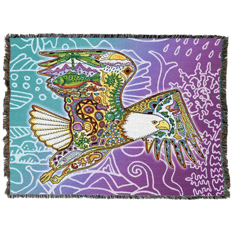 Aigle à tête blanche Pure Country Weavers - Animal Spirits Totem - jeté en coton Sue Coccia - fabriqué aux États-Unis (54 x 72)