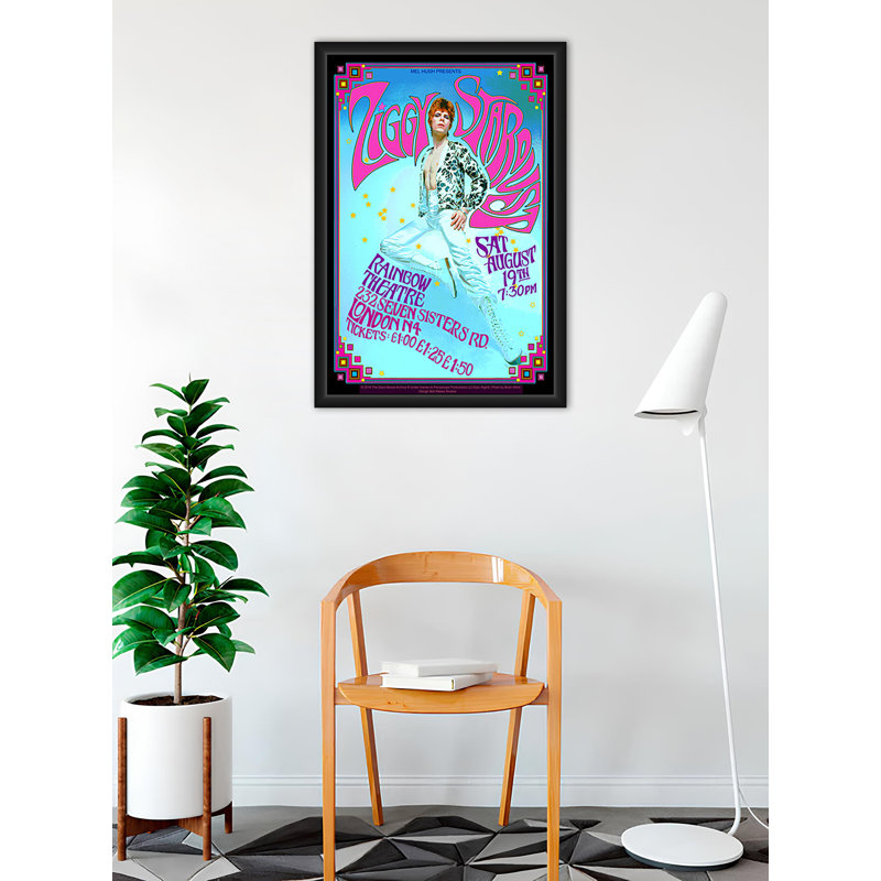  Officiellement sous licence David Bowie - Ziggy Stardust - Bob Masse - affiche d'art encadrée de concert - 24 x 36 pouces - cadre en bois d'ingénierie robuste avec verre plexi - prêt à être accroché