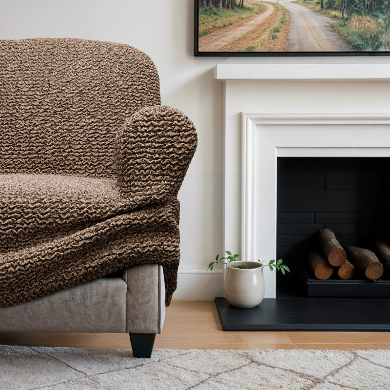 Stretchy Slipcover for Sofa - Durable & Stylish - Printed Collection, Mediterra Mocha, 85" W