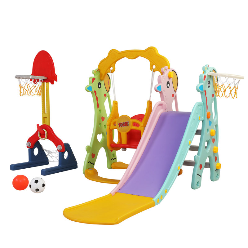 Tobbi 5 in 1 Toddler Slide and Swing Set, Yellow