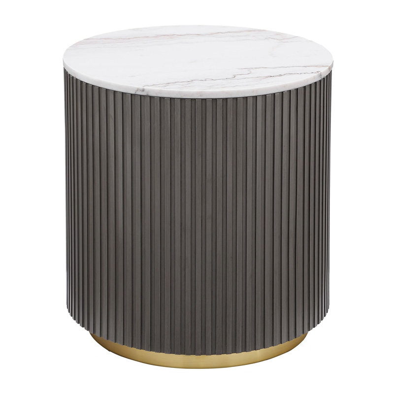 Table de bout Yamiko à plateau rond en marbre blanc et gris anthracite, Gris anthracite