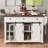 K&k 58" Farmhouse Kitchen Island With Storage, Sliding Barn Door & Metal Grid Side Door, Rolling Kitchen Island On 5 Wheels With Spice Rack, Glass Holders, Island Table With Drop Leaf For Kitchen, White-1161395213