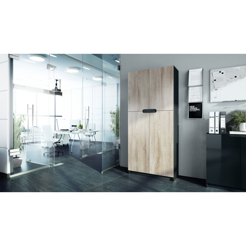 Mazeppa 4 -Door 4 -Shelf, Matt black/Light grey