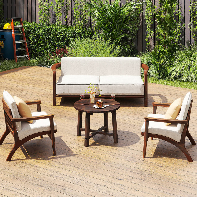 Table basse d'extérieur 1 pièce avec petite structure ronde en bois massif pour le jardin
