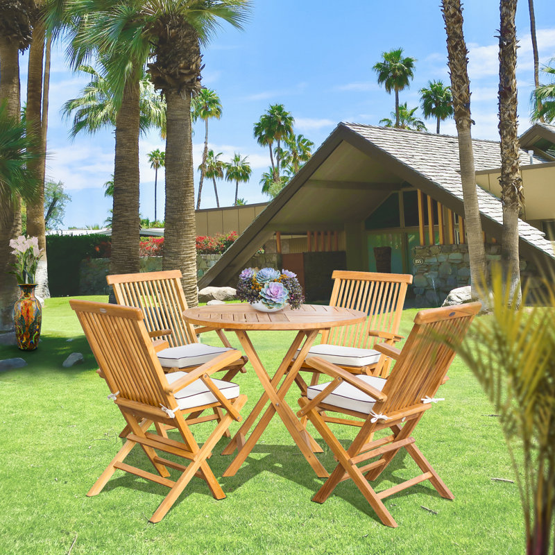 4 - Person Teak Wood Patio Dining Set with Round Table