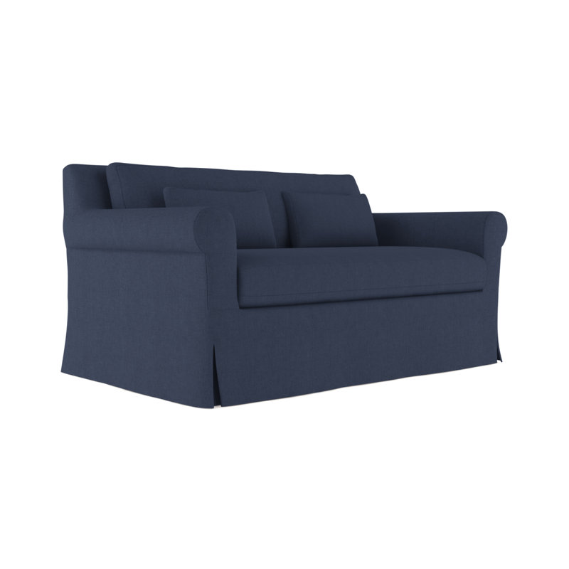 Causeuse à accoudoirs arrondis 60 po Ludlow, Lin bleu à motif