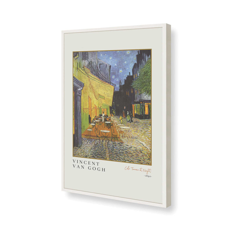 Van Gogh's Cafe Terrace at Night v3, impression, H 25 po x l 19 po, Reproduction encadrée sans passe-partout, Blanc opaque