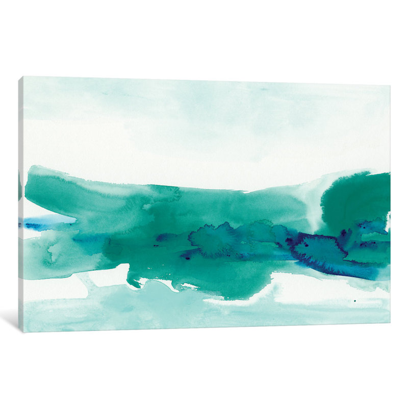 «Teal Coast II», reproduction d'art sur toile tendue, H 24 po x l 32 po x P 1 po, Papier d'art encadré noir, Blanc
