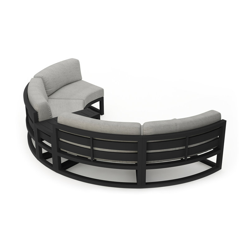 Avion 43" Wide Outdoor Curved Patio Sectional with Sunbrella Cushions, Cast Silver Sunbrella®, Black