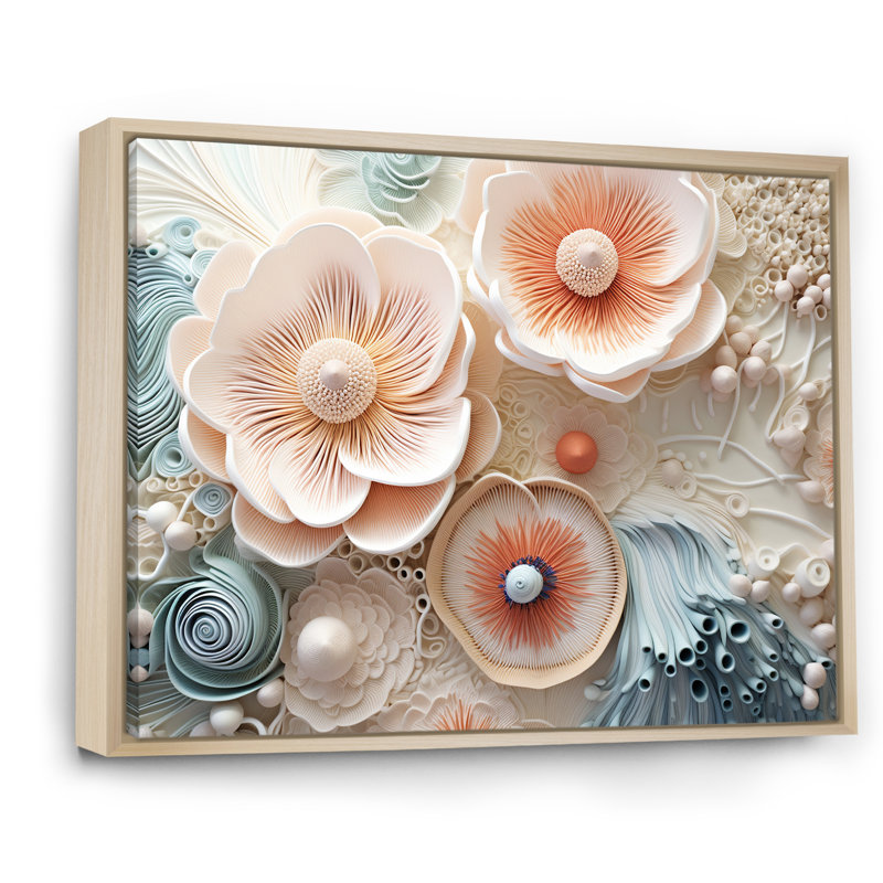 «Blue and White Coral Underwater Bouquet I - Coastal Coral Under Water», reproduction sur toile encadrée