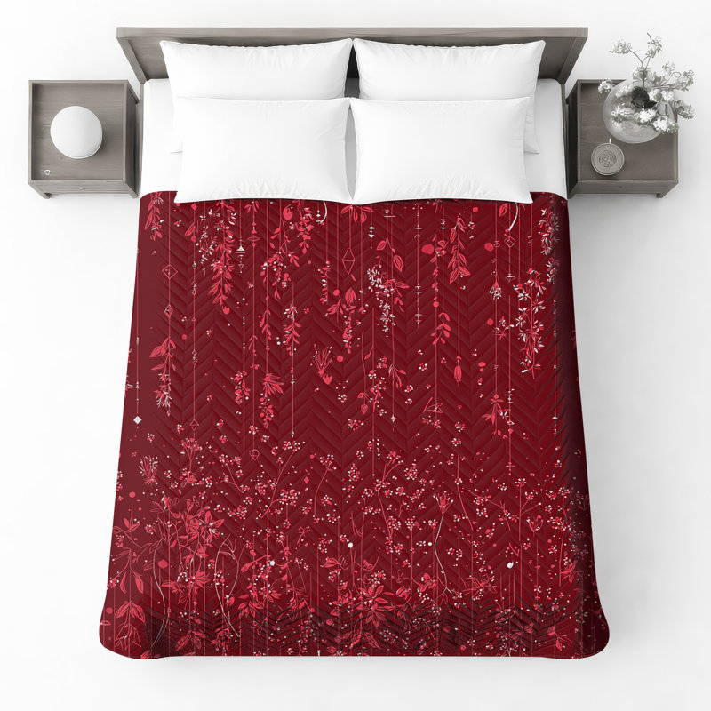 Couvre-lit matelassé rouge à motif floral toutes tailles, Très grand lit