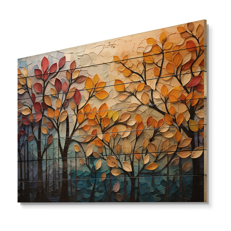 «Leaves Autumnal Symphony Patchwork I Print» sur bois naturel, H 30 po x l 40 po x P 0,78 po