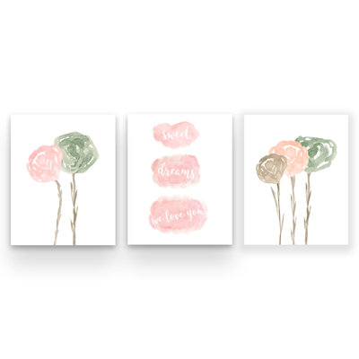 Sweet Dreams Cloud with Cottage Florals, 3 Pieces Paper Prints