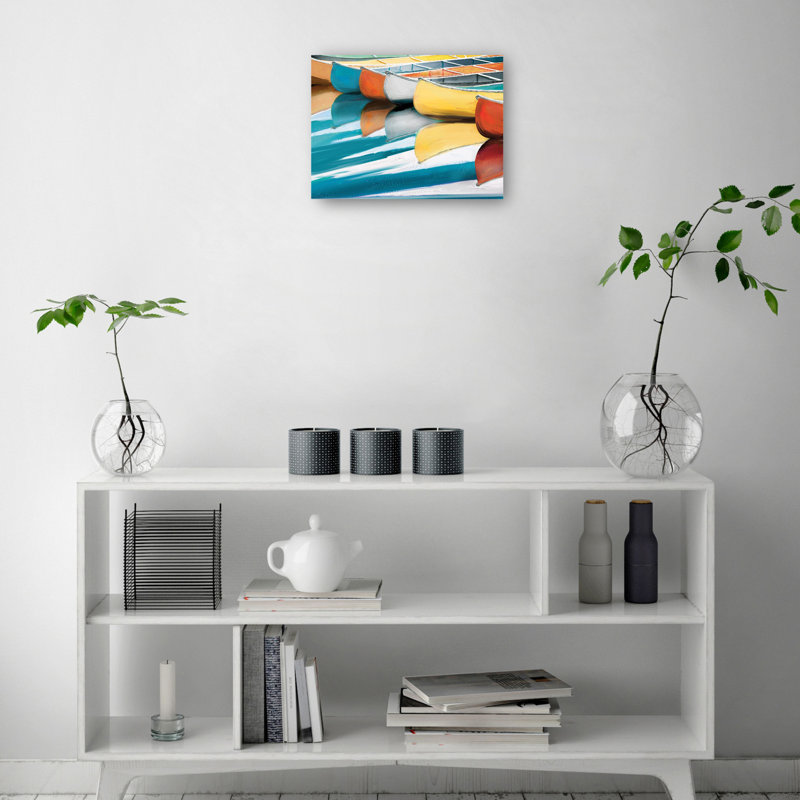 «Canoes» par Studio Arts, reproduction d'art sur toile, H 30 po x l 40 po, Toile tendue