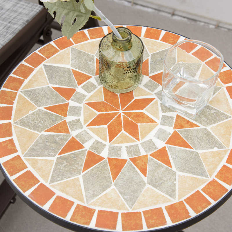 Table mosaïque, table de jardin ronde pour le jardin, jaune et gris