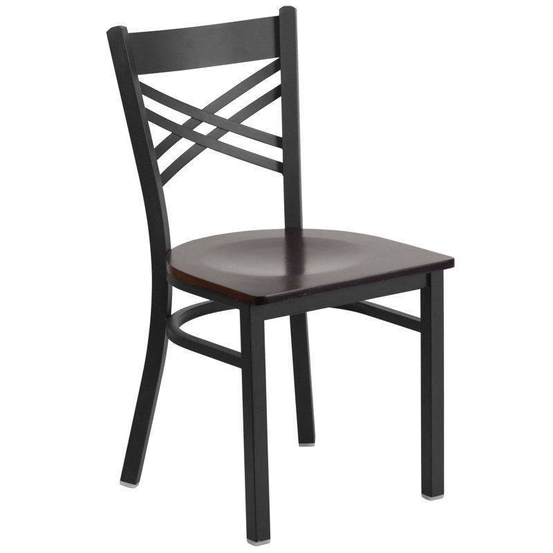 Prompton 'X'' Metal Restaurant Chair, Walnut/Black, 2