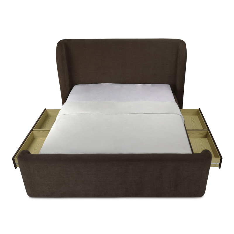 SOPHIA Upholstered Wingback Storage Bed, Queen, Dark Brown