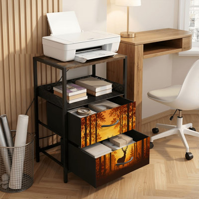 Table de chevet 2 tiroirs avec station de charge, table de chevet pour chambre avec ports USB et amp; Imprimé Outlets