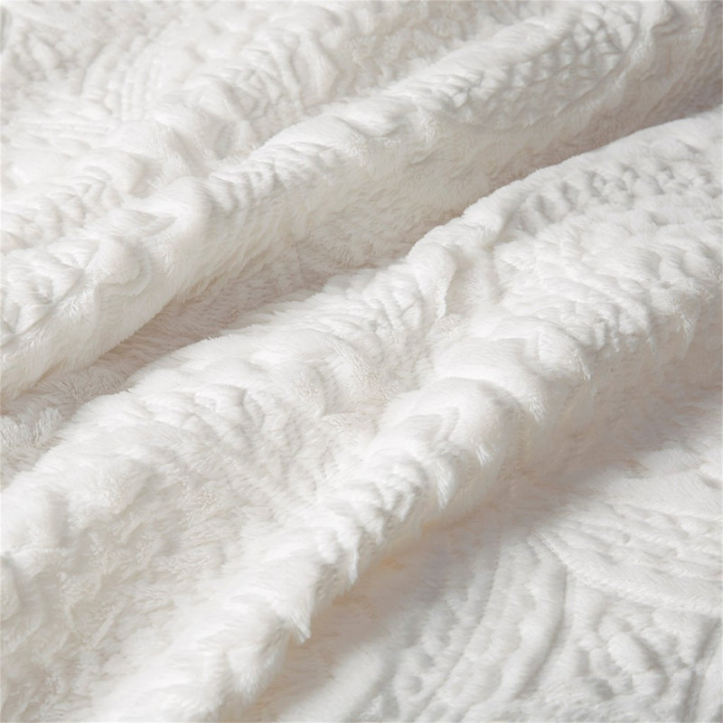 Mini ensemble d'édredon brodé en fausse fourrure, Blanc, Édredon pour lit simple + 1 taie décorative stan