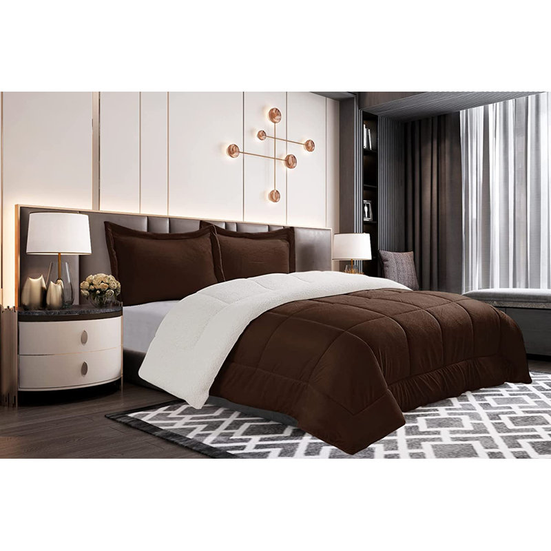 Ensemble d'édredon 3 pièces Mocassi, Édredon pour grand lit + 2 taies décoratives sta, Brun