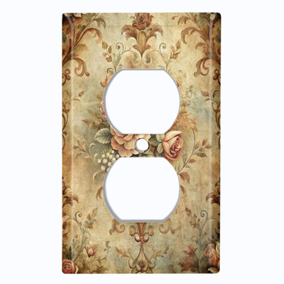 Metal Light Switch Plate Cover; US Standard Size 1 Gang Duplex - Vintage Floral Damask Bouquet