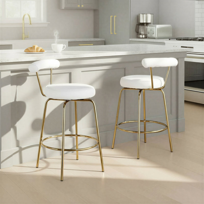 Tabouret de comptoir pivotant doré de 25,5 po Kayson, White/Faux Leather