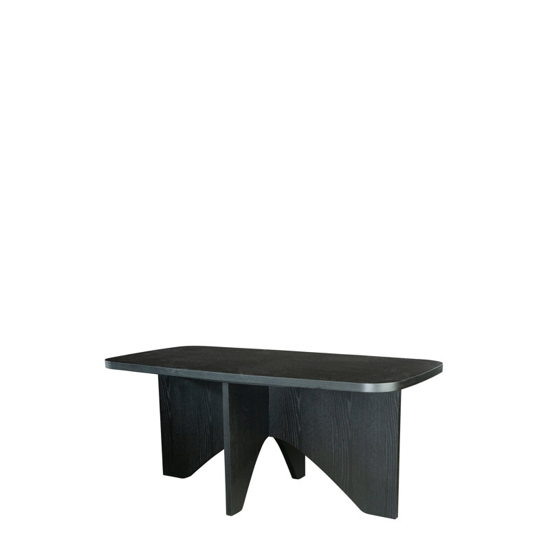 Askins Rectangular Dining Table for 6 with Sculptural Wood Base and Curved Edge Top – Modern Statement Dining Table, Black