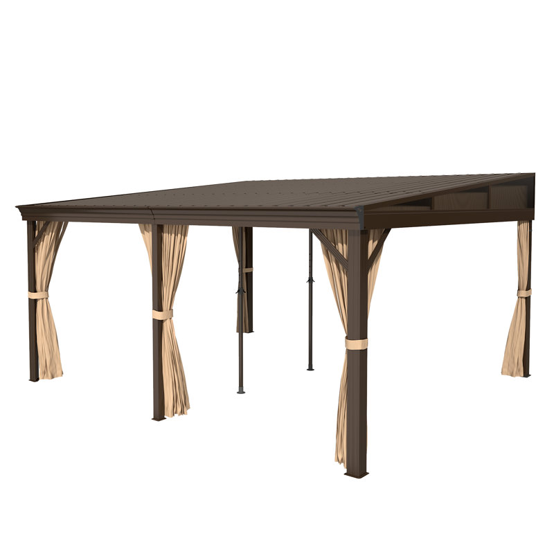 Pavillon de jardin rectangulaire en acier galvanisé à toit rigide incliné de 12 pi x 16 pi avec rideaux et filet