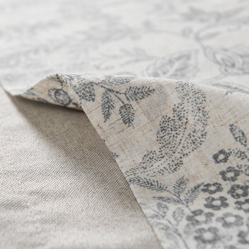 Cantonnière en lin à motif floral, 50" W x 18" L, Gris