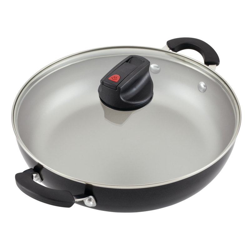 Black Aluminum Nonstick Everything Pan with Lid and Handles