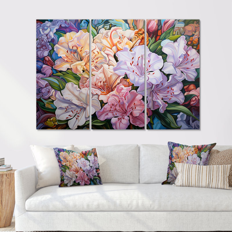 Pink Rhododendron Country Bloom Charm I - Rhododendron Canvas Wall Art Set, Wrapped Canvas, 28" H x 36" W x 1" D
