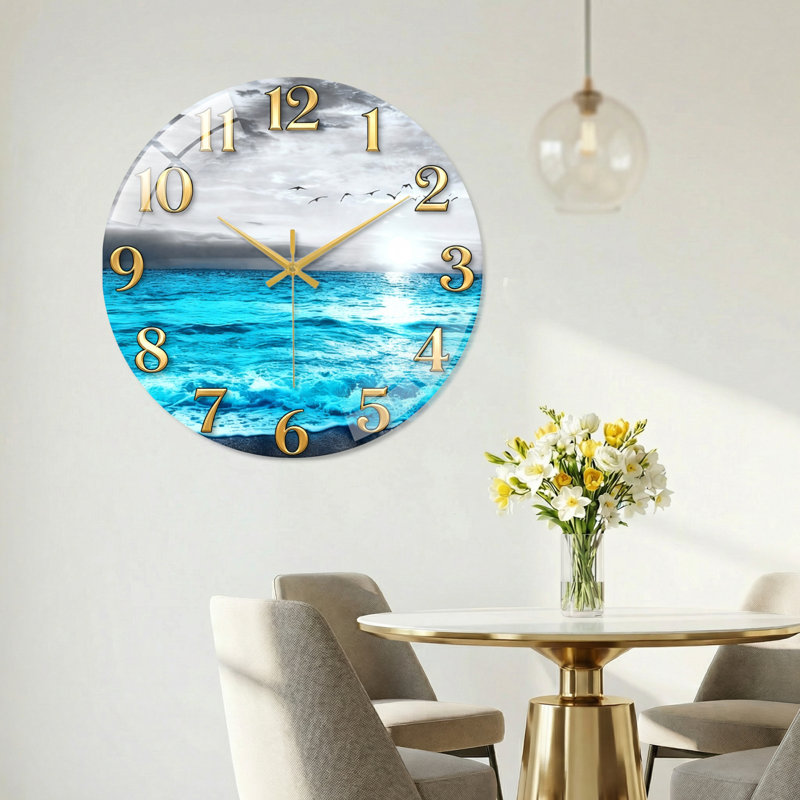 Horloge murale décorative en verre Ocean Sky, 60 x 60 cm (23,6 x 23,6 pouces)