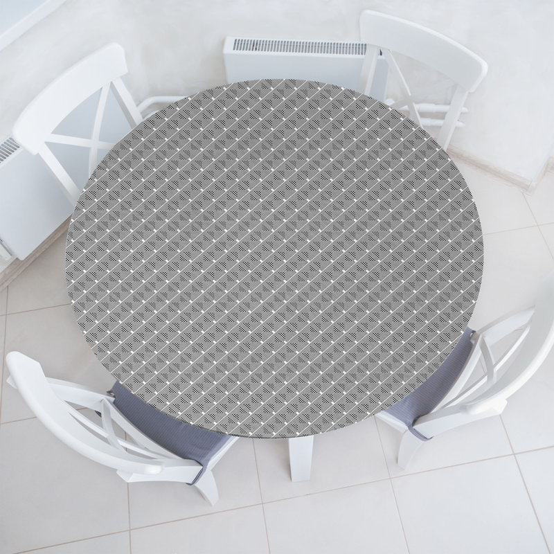Ebern Designs Geometric Fitted Round Tablecloth Off White Pale Grey, 51.97" Round