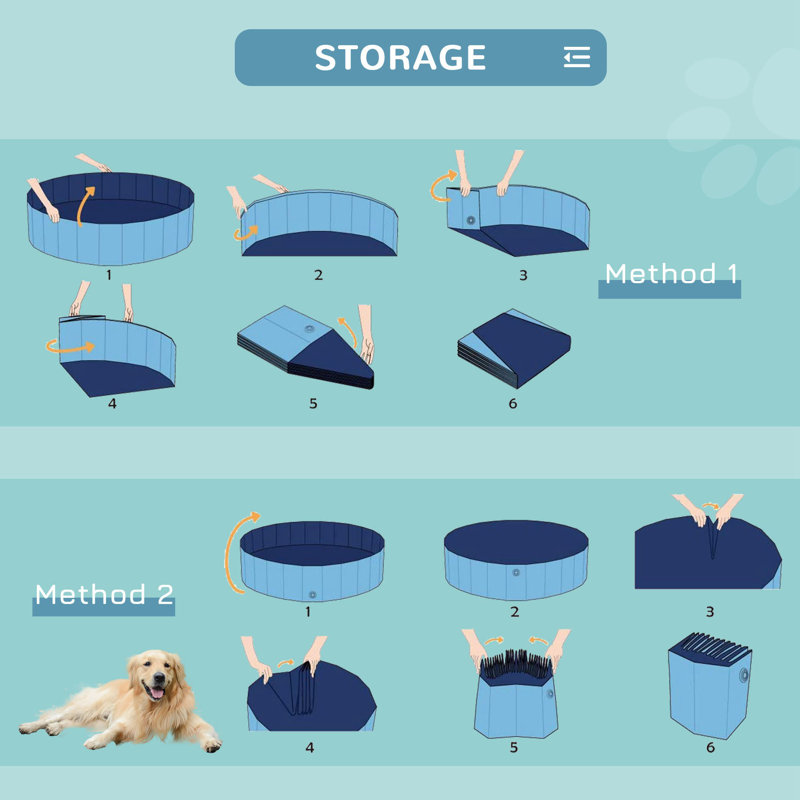 Isai Plastic Foldable Dog Pool, 30cm H x 120cm W x 120cm D, Blue