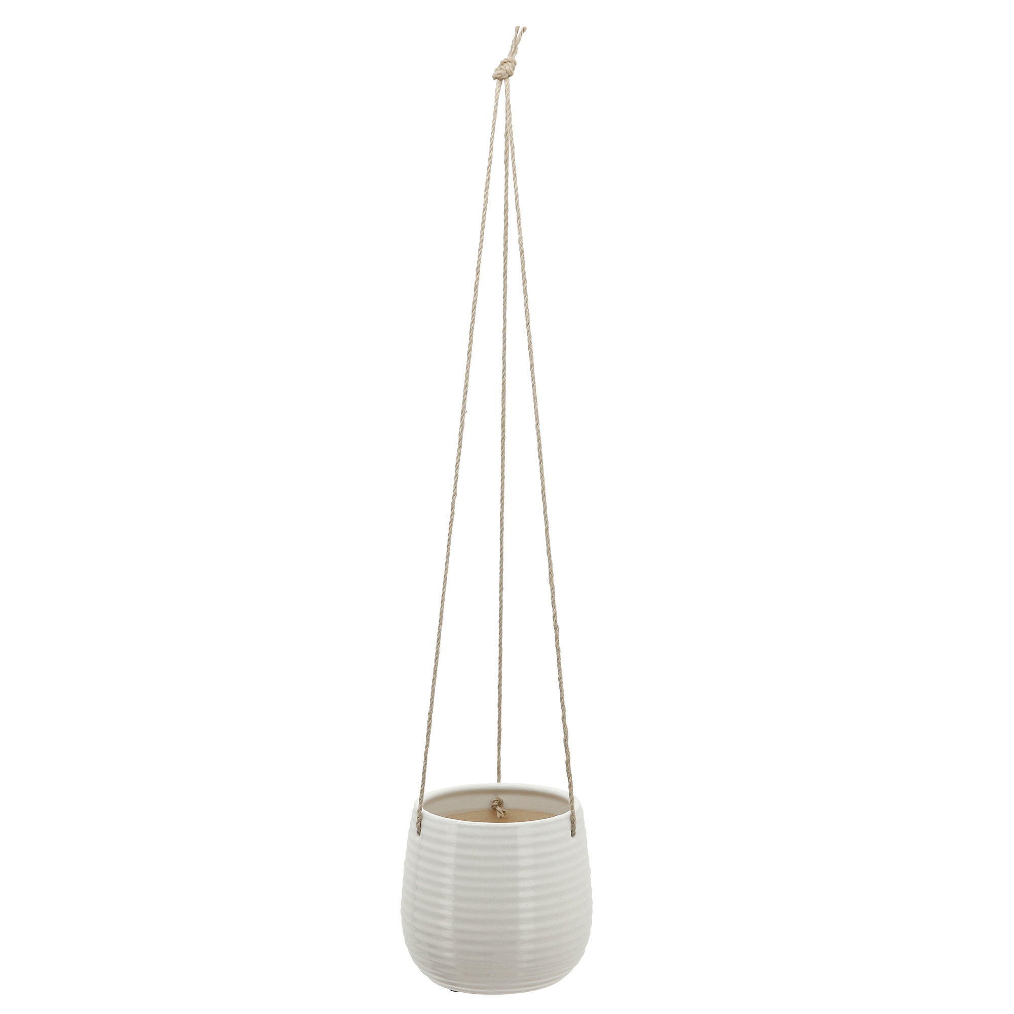 Rosaria Ceramic Hanging Planter, 6" H x 7" W x 7" D, Line White