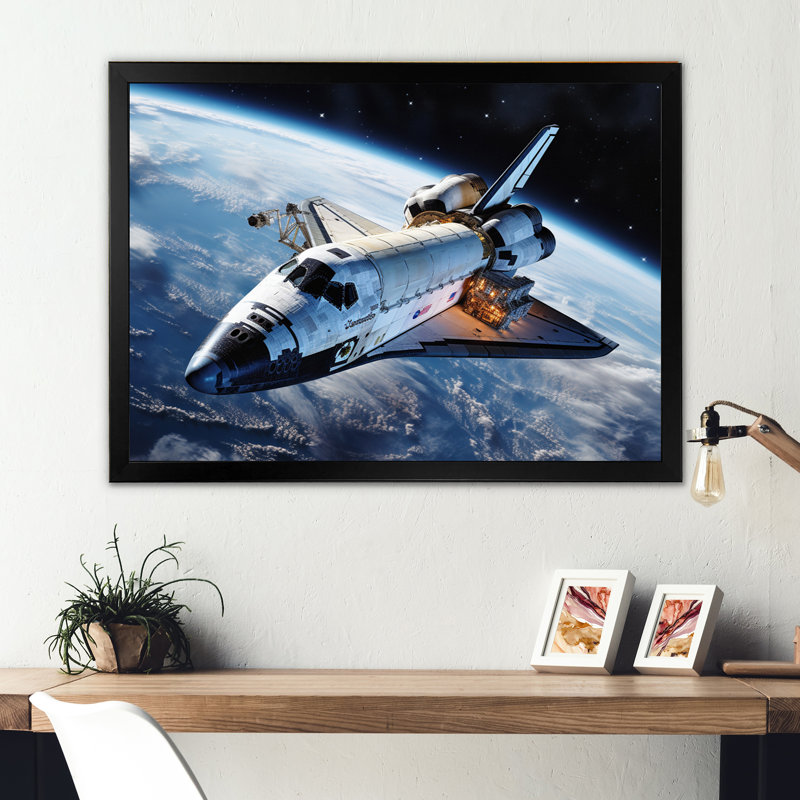 Navette Antares dans l'espace I sur toile, H 30 po x l 40 po x P 1,5 po, Cadre simple noir