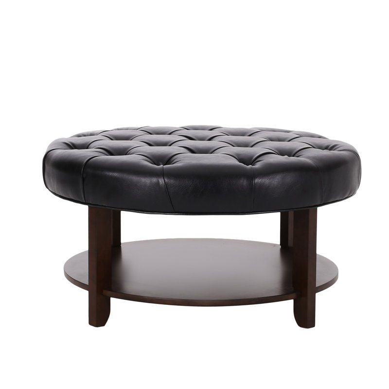 Elegant Round With Faux Leather Upholstery And Open Shelf For Style, 31.58" X 17.27 Chic Versatile Various Needs, 32"w 32"d 17"h