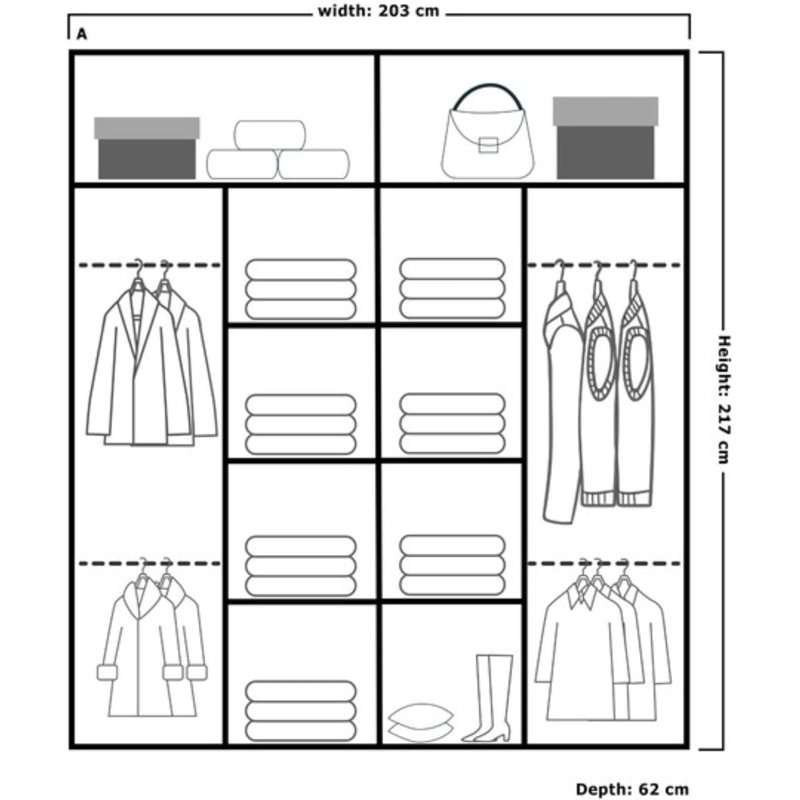 2 Door Laminate Wardrobe, Matte Black, 217cm H x 203cm W x 62cm D