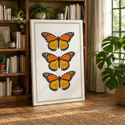 Monarch Triptych Botanical - Wrapped Canvas
