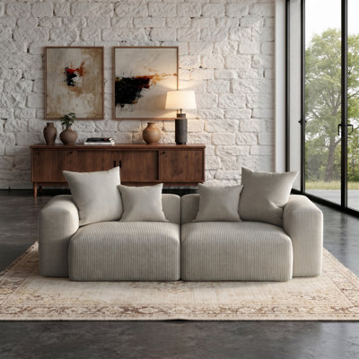 Boneless 2-Piece Upholstered Corduroy Modular Sectional Sofa – Fully Compressed, No Assembly Required