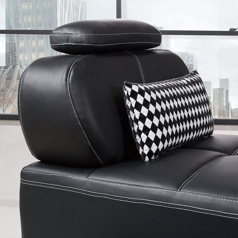 Barona 113" Wide Faux Leather Symmetrical Seating Component Sectional with Ottoman, Black Faux Leather